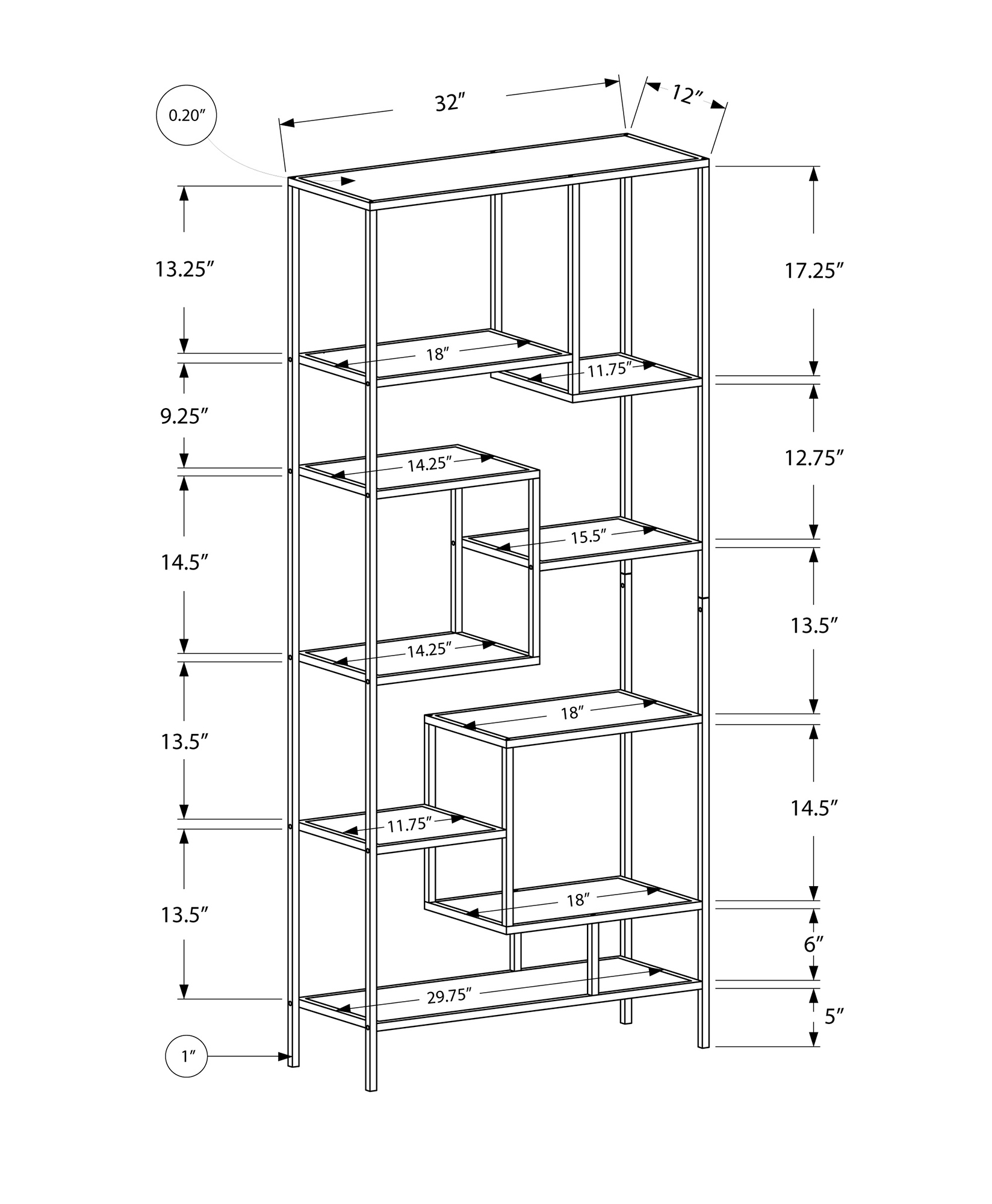 BOOKCASE - 72"H / WHITE METAL WITH TEMPERED GLASS